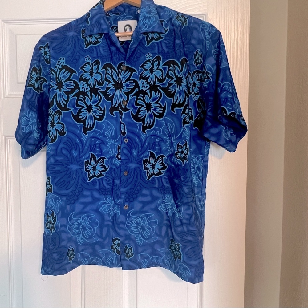 Ocean Current Hawaiian Shirt Size Large Beach Like Silk Summer Hawaii F6